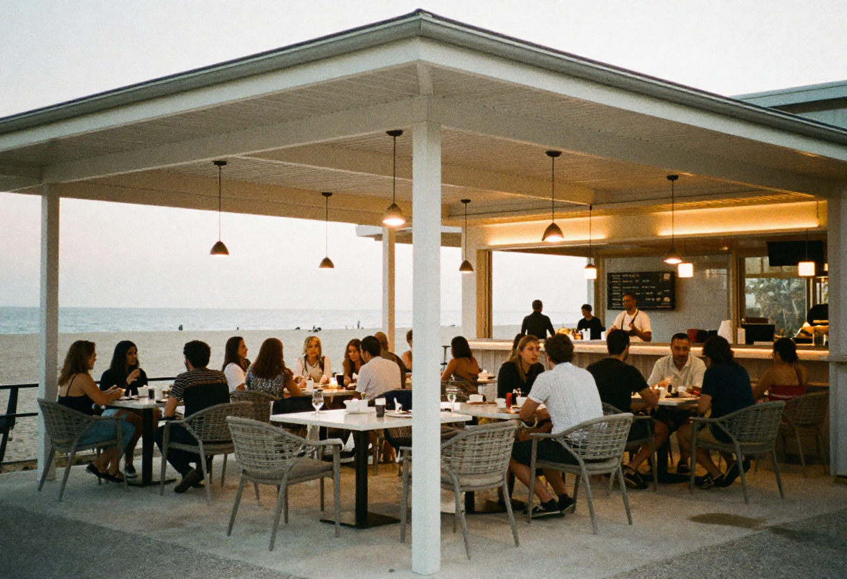 Contemporary commercial pavilion Construction at beachside restaurant