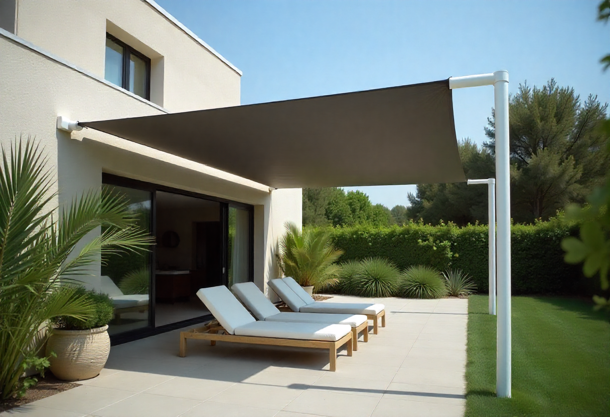 cantilever shade structure with clean white powder-coated steel posts