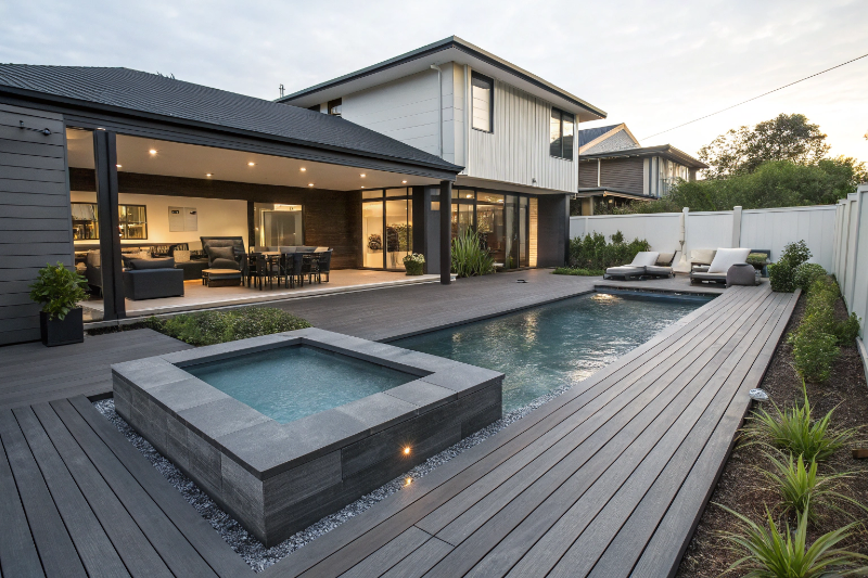 Composite pool decking Gold Coast installation with fade-resistant modern finish